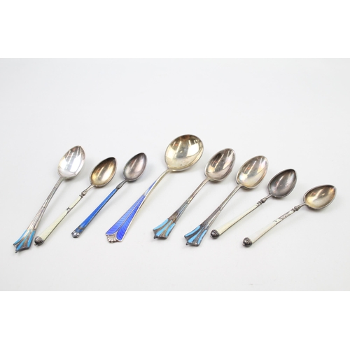 8 x Vintage .925 Sterling Silver Enamel Spoons Inc David Anderson, Norway (100g)