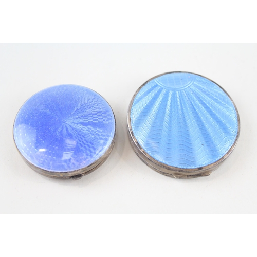 2 x Vintage Hallmarked .925 Sterling Silver Blue Guilloche Enamel Compacts (83g)