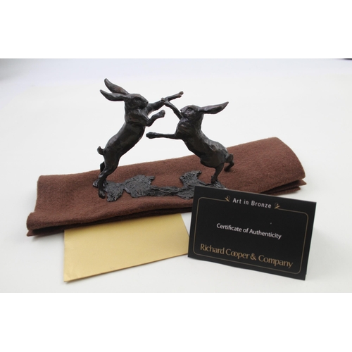 Richard Cooper & Company Small Hares Boxing BRONZE Ornament w/ COA 364g