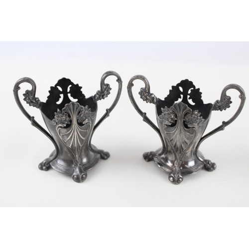 2 x Antique Art Nouveau Pewter Twin Handled Bud Vases / Pots (419g)