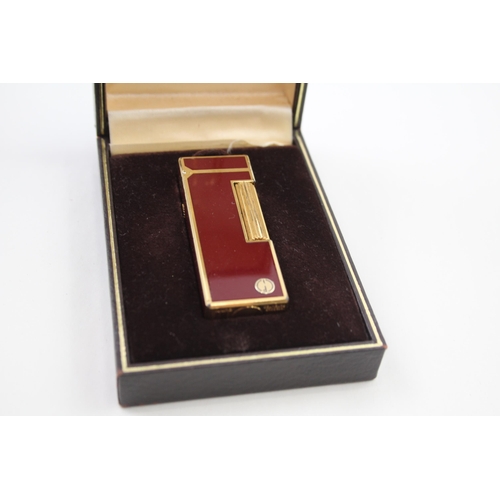 Vintage DUNHILL Rolagas Gold Plated & Red Lacquer Cigarette Lighter Boxed
