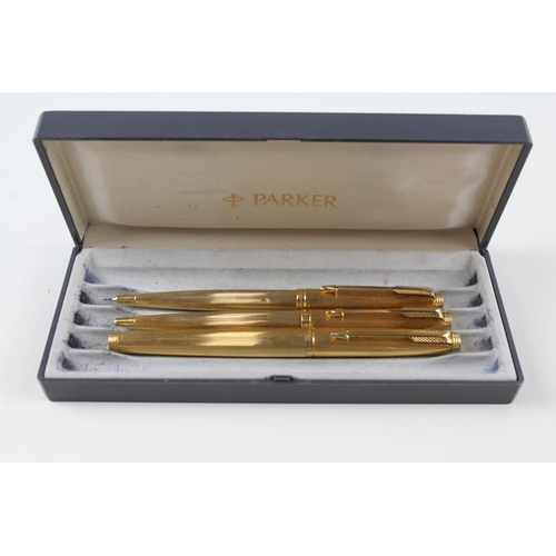 Vintage PARKER 75 Gold Plated Fountain Pen w/ 14ct Gold Nib, Ballpoint, Pencil