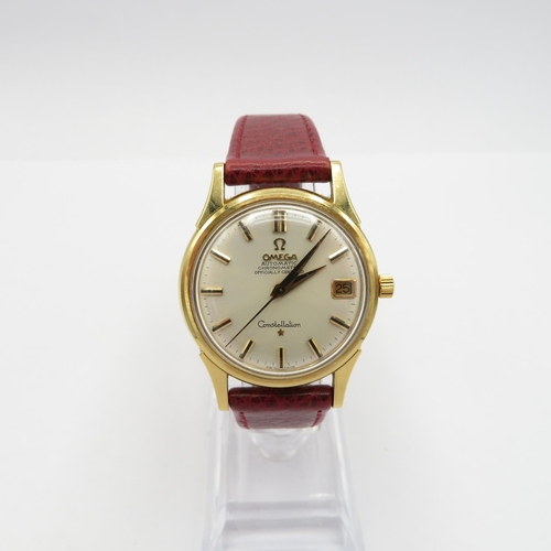 Omega 18 ct constellation 43 gents gold wristwatch automatic working Omega calibre 561 24 jewels auto movement/case/movement no 492689 Case no 14393/93 SC7 circa 1959
