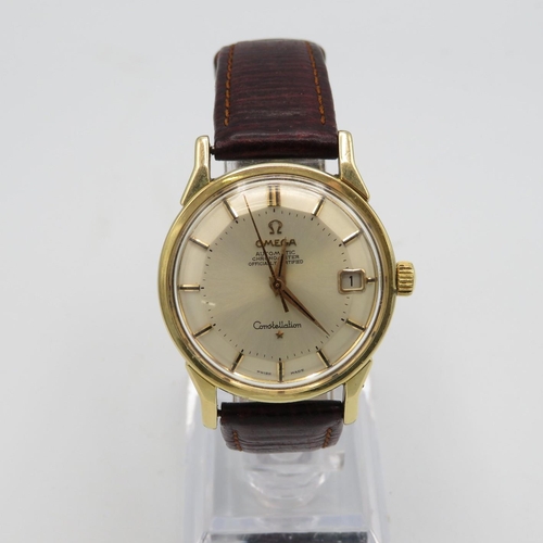 Omega Constellation Pie pan dial.  Gents gold capped case.  Automatic.  Working.  Silvered pie pan dial.  Omega Cal 561 24 jewel.  Automatic movement.  Movement no 20991035.  Caseback Ref no:  168.005.  Circa 1963