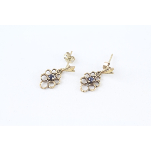 9ct gold sapphire single stone openwork drop earrings (1.3g)