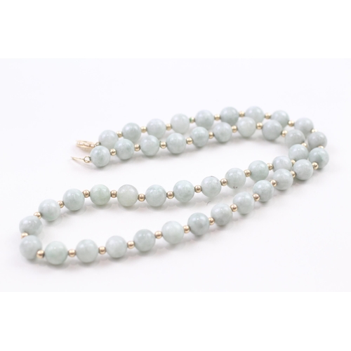14ct gold clasp jade beads single strand necklace with gold spacers (39.8g)