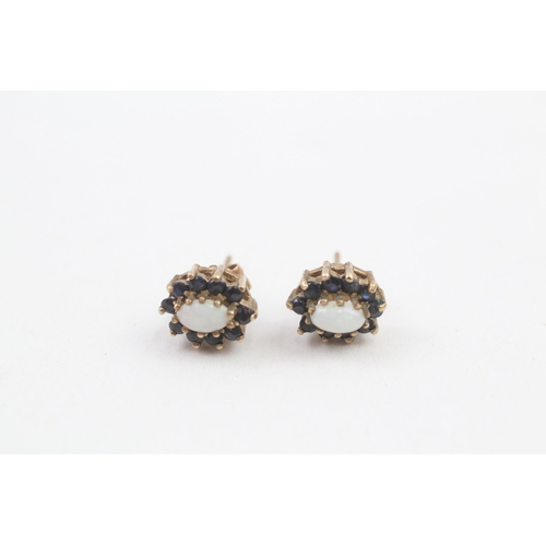 9ct gold opal & sapphire cluster stud earrings (1.6g)