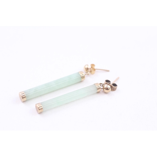 9ct gold polished jade drop earrings with scroll backs (3.2g)