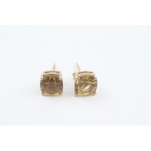 9ct gold cushion cut citrine stud earrings with scroll backs (2.1g)