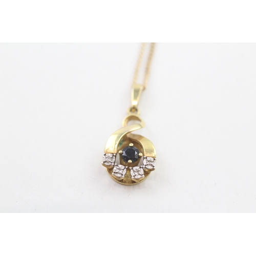 9ct gold sapphire & diamond pendant necklace (3.1g)
