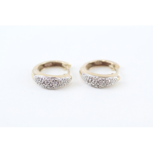 9ct gold pav� set diamond huggie hoop earrings (2.4g)