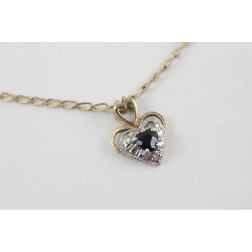 9ct gold heart sapphire & diamond pendant necklace (2.5g)