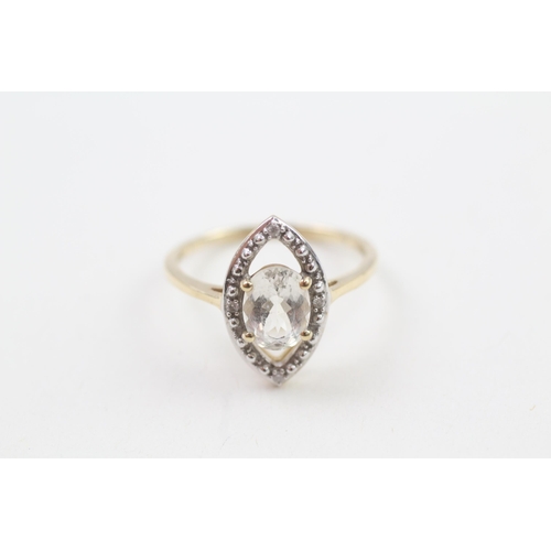 9ct gold morganite single stone marquise ring with diamond set frame (2.3g) Size  P 1/2