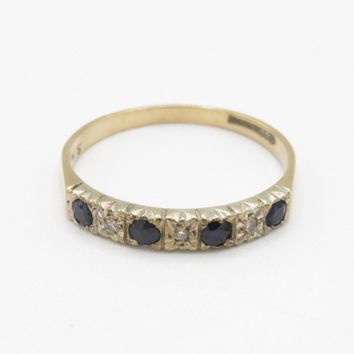 9ct gold sapphire & diamond vintage half eternity ring (1.9g) Size  S
