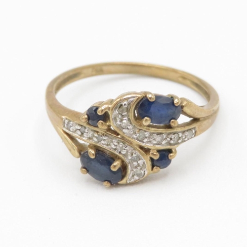 9ct gold vintage sapphire & diamond dress ring (2.2g) Size  N 1/2