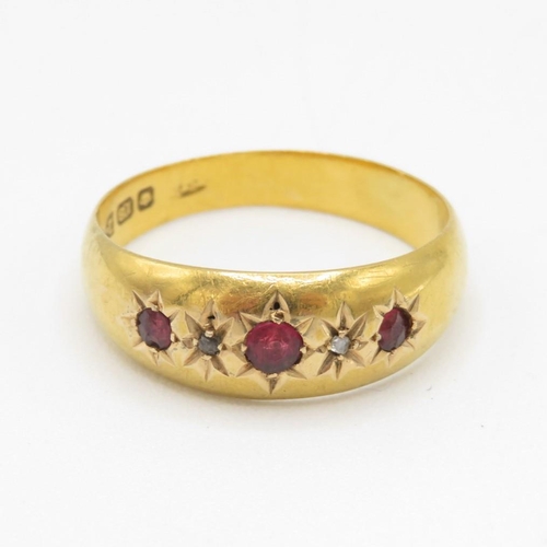 18ct gold antique red paste & diamond ring, hallmarked: Chester 1906 (2g) Size  O