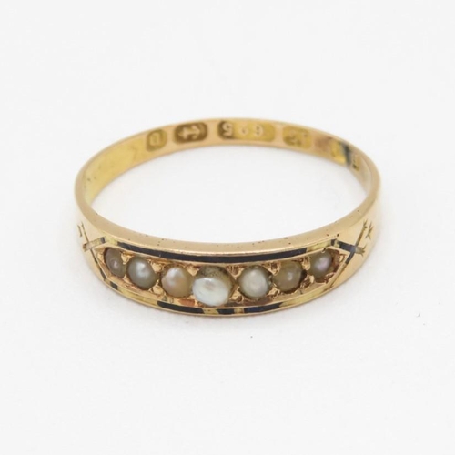 15ct gold Victorian black enamel & seed pearl eternity ring, hallmarked Birmingham 1876 (1.5g) Size  M