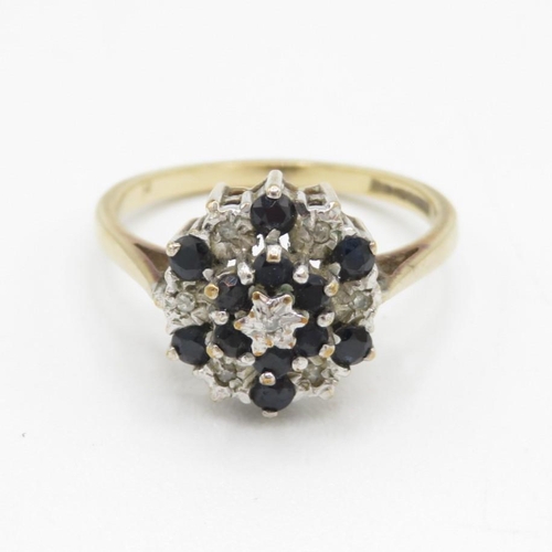 9ct gold sapphire & diamond vintage cluster ring (2.6g) Size  M