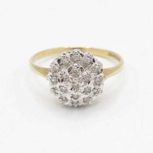 9ct gold vintage diamond cluster ring (2.2g) Size  N