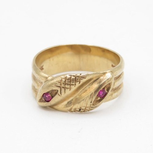 9ct gold antique ruby set entwined snakes ring (5g) Size  T
