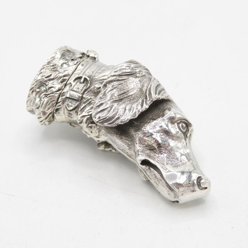 HM 925 Sterling Silver Dog's Head Vesta with excellent detail and tight hinged lid. In excellent condition (44.6g)  50mm long