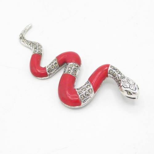 HM Sterling Silver 925 Snake pendant set with red stones  (14.7g) In excellent condition - 80mm long
