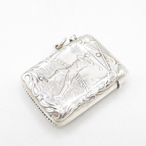 Novelty HM 925 Sterling Silver Golfing Vesta with hinged lid closing tightly (23.3g)  45mm x 30mm. In excellent condition