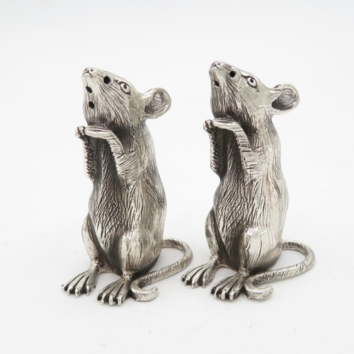 HM Sterling Silver 925 Rat condiment set finely detailed design (82.4g total weight) 55mm high. In excellent condition