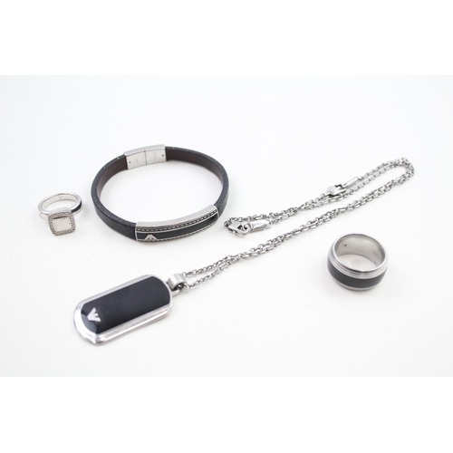 A collection of jewellery by Emporio Armani including a silver ring (65g)