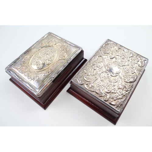 2 x Vintage Hallmarked .925 Sterling Silver Topped Wooden Jewellery Boxes 705g