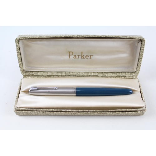 Vintage PARKER 51 Teal Fountain Pen w/ 14ct Gold Nib WRITING Original Box