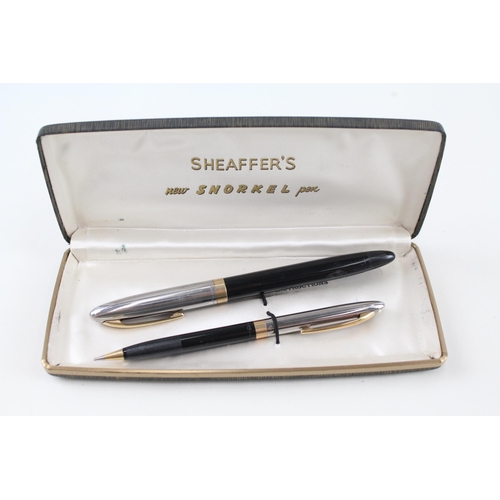 Vintage SHEAFFER Snorkel Black Fountain Pen w/ 14ct Gold Nib, Pencil, Box Etc
