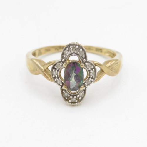 9ct gold mystic topaz & diamond dress ring, total diamond weight 0.13ct (approximately) (2.3g) Size  P