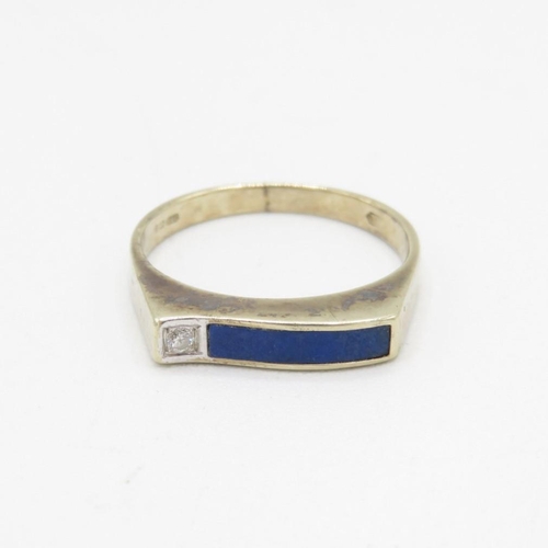 9ct gold vintage lapis lazuli & diamond ring (1.9g) Size  M