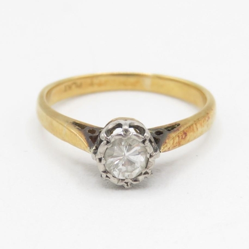 18ct gold & platinum vintage round brilliant cut diamond solitaire ring (2g) Size  I 1/2