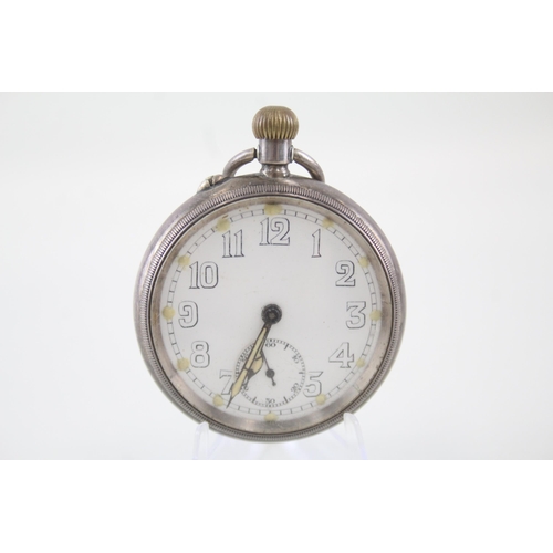 Sterling Silver Vintage Military Style Pocket Watch Hand-wind WORKING