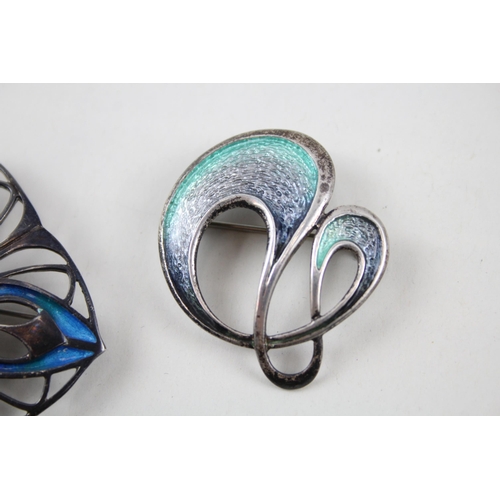 Three silver enamel brooches including Malcolm Gray and Pat Cheney (32g)