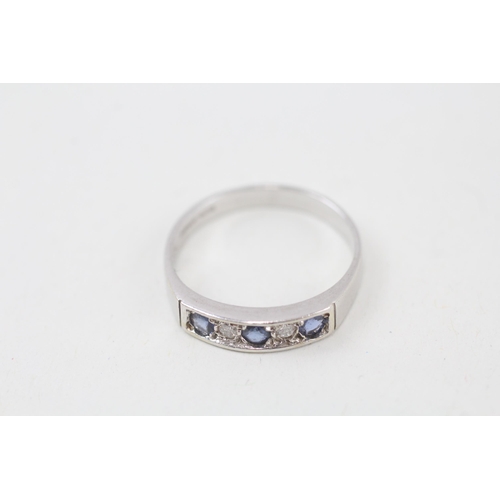 109 - 9ct white gold diamond & sapphire five stone ring Size O 2.4 g