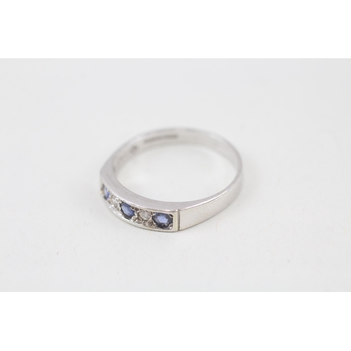 109 - 9ct white gold diamond & sapphire five stone ring Size O 2.4 g