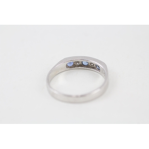 109 - 9ct white gold diamond & sapphire five stone ring Size O 2.4 g