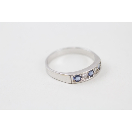 109 - 9ct white gold diamond & sapphire five stone ring Size O 2.4 g
