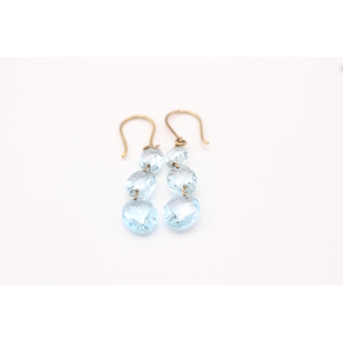 115 - 9ct gold faceted blue topaz drop earrings with French hooks  2.1 g