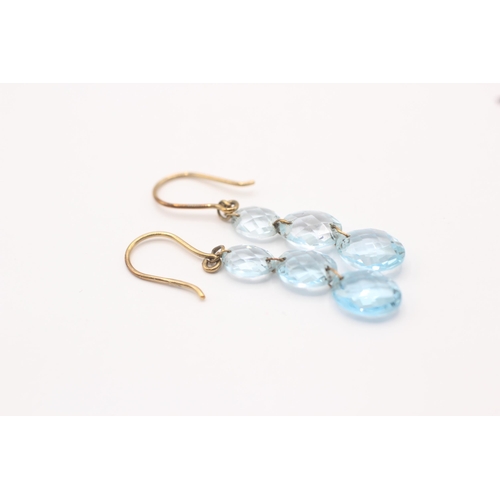 115 - 9ct gold faceted blue topaz drop earrings with French hooks  2.1 g