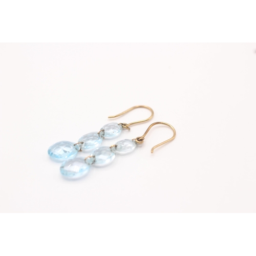 115 - 9ct gold faceted blue topaz drop earrings with French hooks  2.1 g