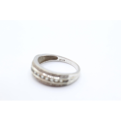 70 - 9ct white gold diamond & blue gemstone three row dress ring Size O 2.5 g