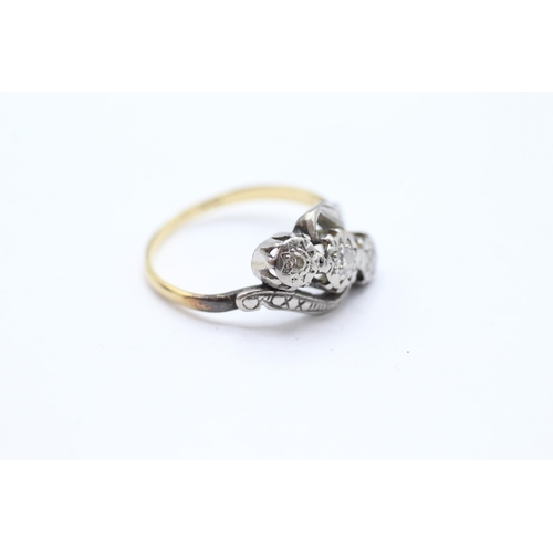 77 - 18ct gold & platinum single cut diamond three stone ring Size N 1/2 2.6 g