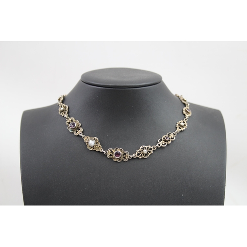 A silver antique Austro-Hungarian stone set necklace (14ct gold tongue in clasp) (22g)