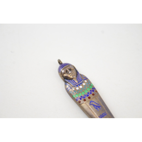 333 - Antique Egyptian enamel sterling silver pencil pendant fob (4g)