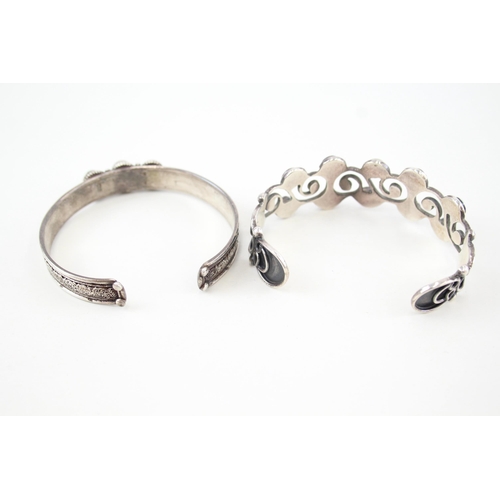 344 - Two silver stone set bangles (57g)