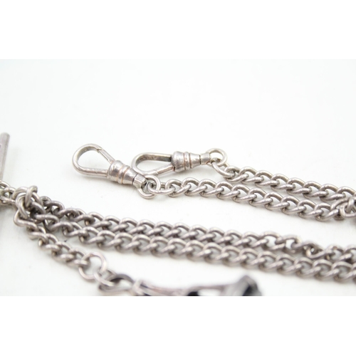 353 - Antique Edwardian sterling silver watch chain and gemstone fob (26g)